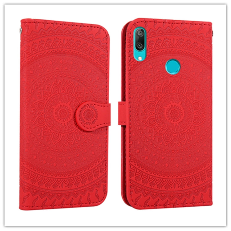 For Huawei Y7 2019 Pressed Printing Pattern Horizontal Flip PU Leather Case with Holder & Card Slots & Wallet & & Lanyard