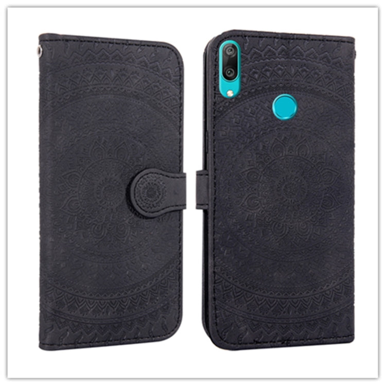 For Huawei Y7 2019 Pressed Printing Pattern Horizontal Flip PU Leather Case with Holder & Card Slots & Wallet & & Lanyard