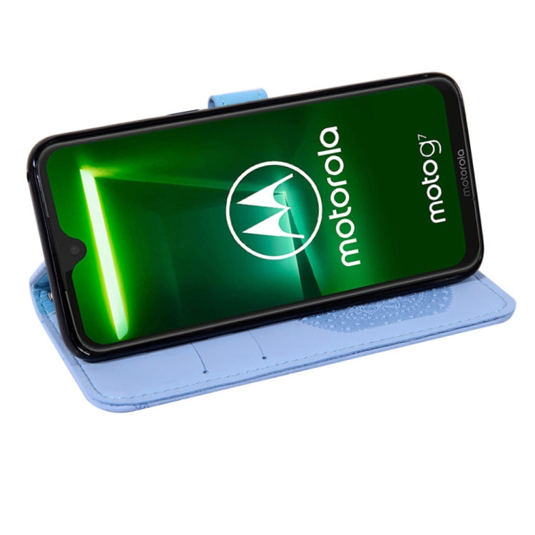 For Motorola Moto G7 Pressed Printing Pattern Horizontal Flip PU Leather Case with Holder & Card Slots & Wallet & & Lanyard