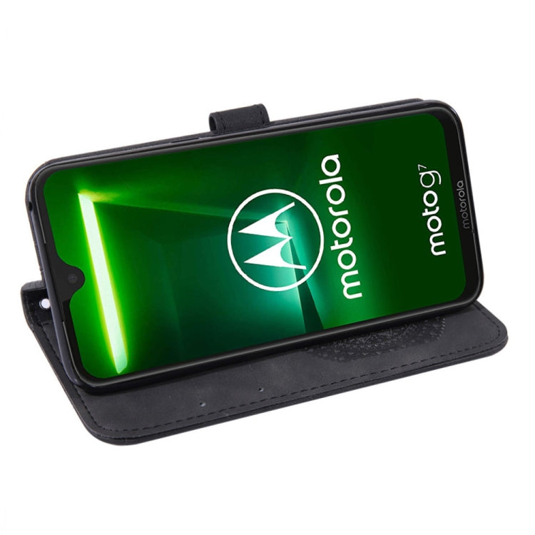 For Motorola Moto G7 Pressed Printing Pattern Horizontal Flip PU Leather Case with Holder & Card Slots & Wallet & & Lanyard