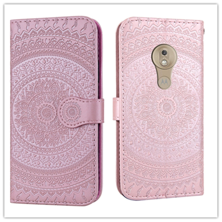 For Motorola Moto G7 Play Pressed Printing Pattern Horizontal Flip PU Leather Case with Holder & Card Slots & Wallet & & Lanyard