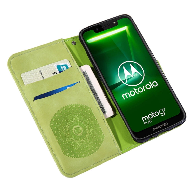 For Motorola Moto G7 Play Pressed Printing Pattern Horizontal Flip PU Leather Case with Holder & Card Slots & Wallet & & Lanyard