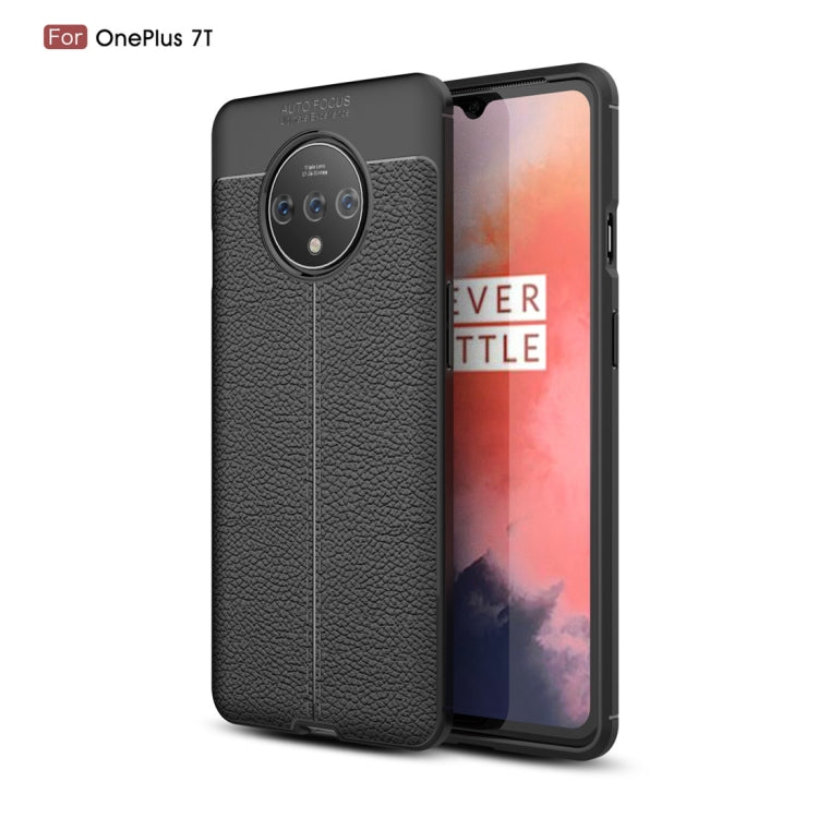 For Oneplus 7T Litchi Texture TPU Shockproof Case(Black)