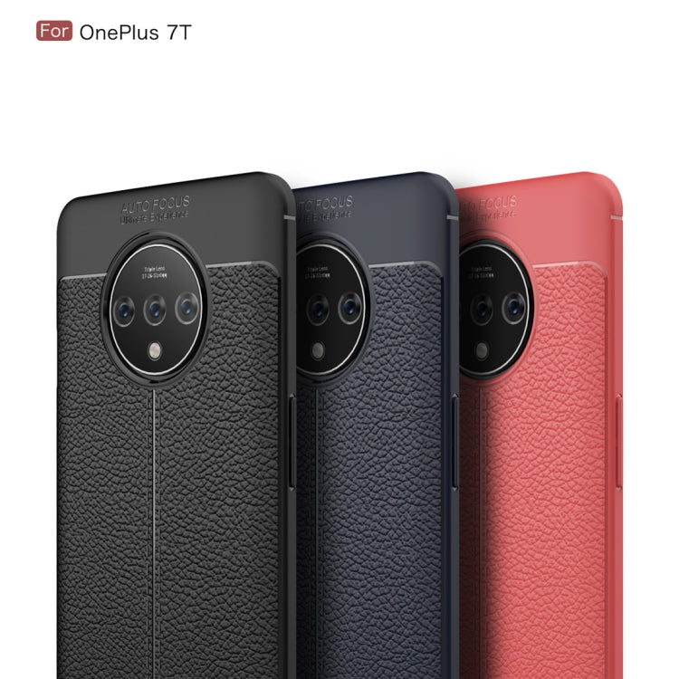 For Oneplus 7T Litchi Texture TPU Shockproof Case(Black)