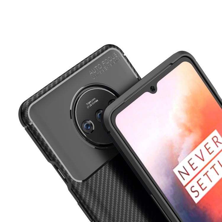 For One Plus 7T Carbon Fiber Texture Shockproof TPU Case(Brown)