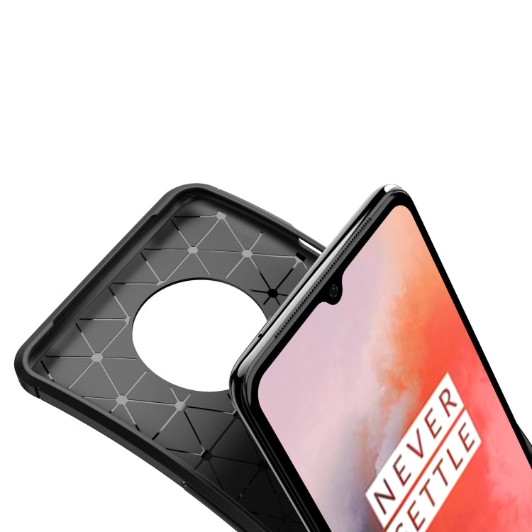 For One Plus 7T Carbon Fiber Texture Shockproof TPU Case(Brown)