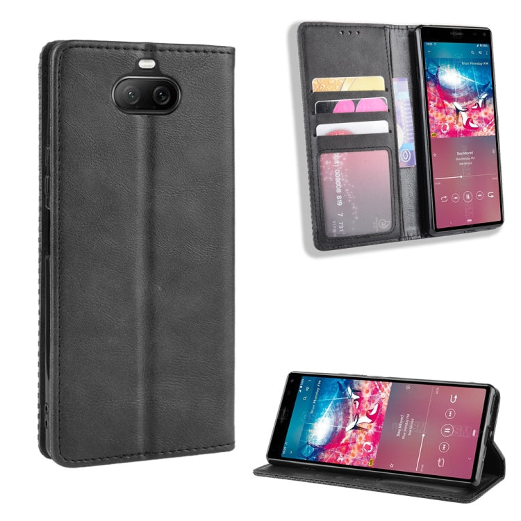For Sony Xperia 8 Magnetic Buckle Retro Crazy Horse Texture Horizontal Flip Leather Case with Holder & Card Slots & Photo Frame