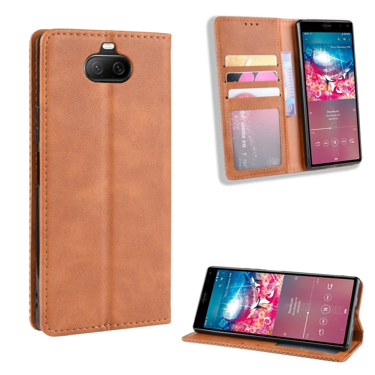 For Sony Xperia 8 Magnetic Buckle Retro Crazy Horse Texture Horizontal Flip Leather Case with Holder & Card Slots & Photo Frame