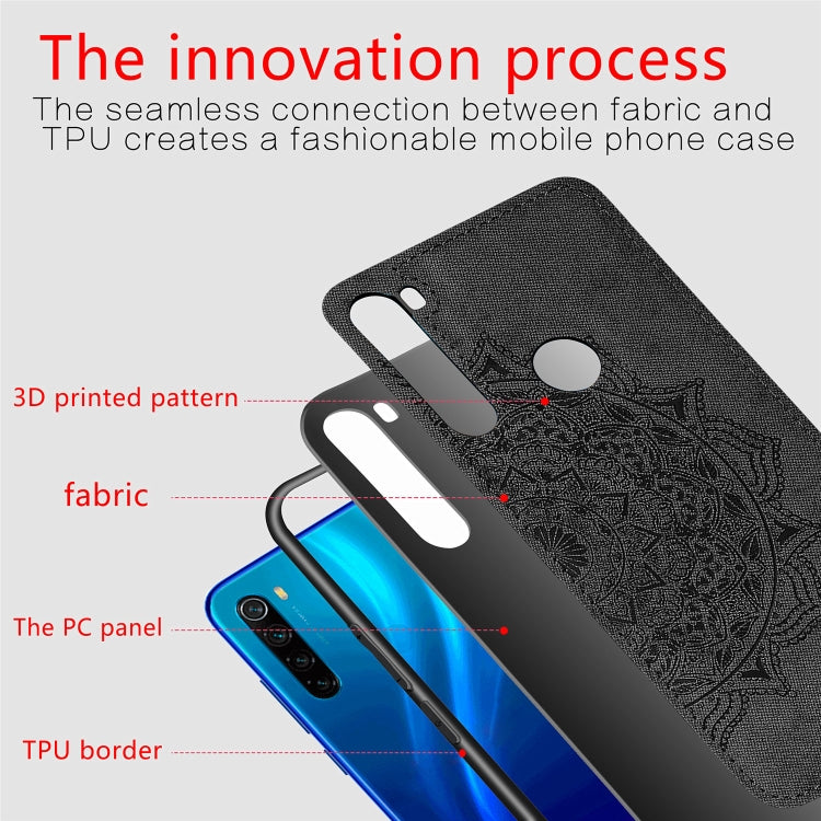 For Xiaomi Redmi Note 8, ProEmbossed Mandala Pattern PC + TPU + Fabric Phone Case with Lanyard & Magnetic
