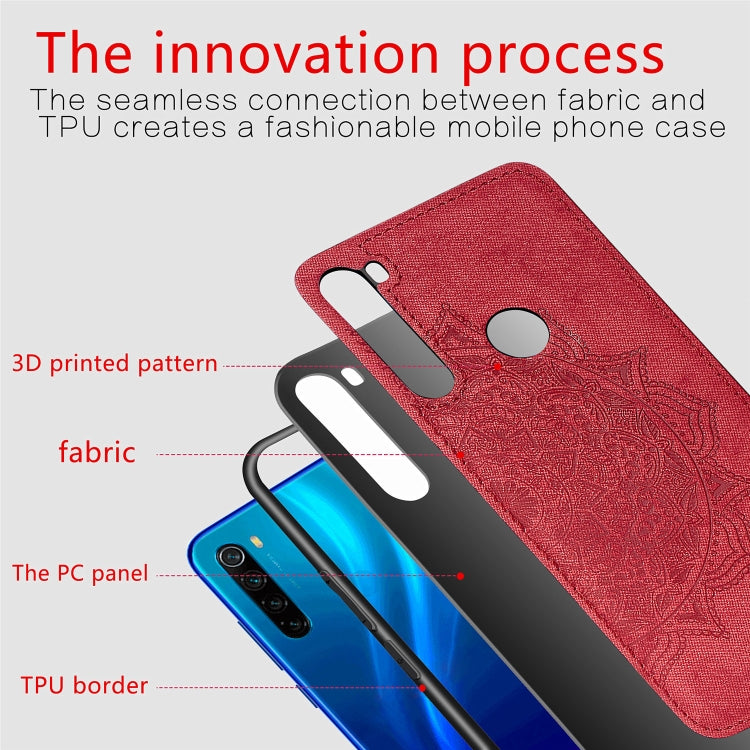 For Xiaomi Redmi Note 8, ProEmbossed Mandala Pattern PC + TPU + Fabric Phone Case with Lanyard & Magnetic