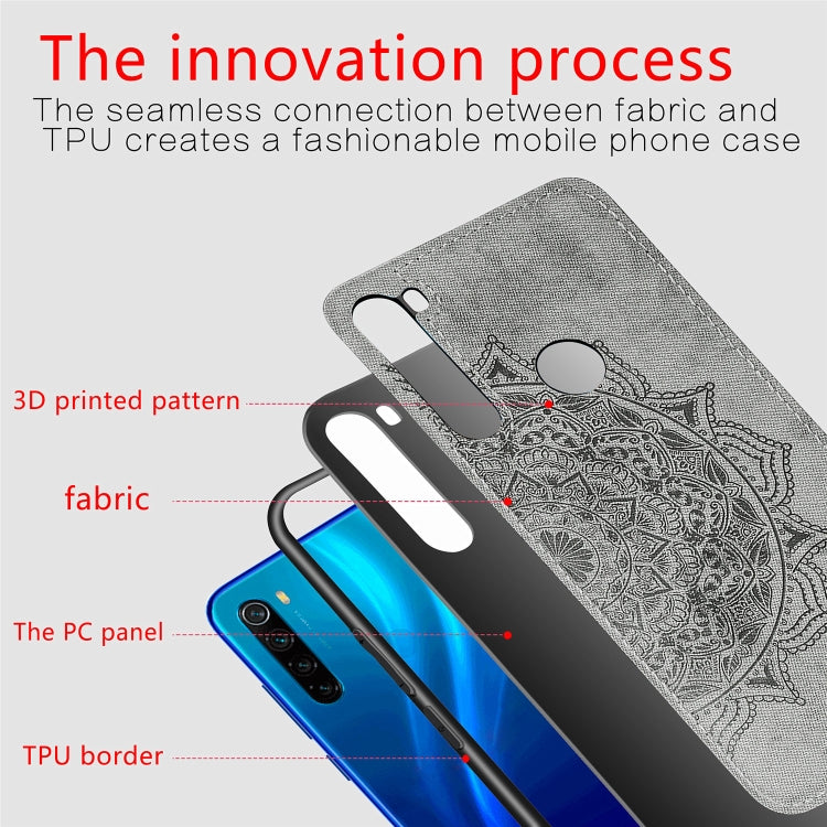 For Xiaomi Redmi Note 8, ProEmbossed Mandala Pattern PC + TPU + Fabric Phone Case with Lanyard & Magnetic