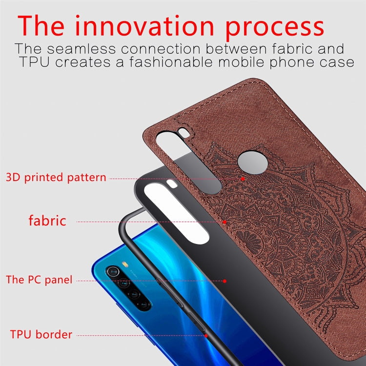 For Xiaomi Redmi Note 8, ProEmbossed Mandala Pattern PC + TPU + Fabric Phone Case with Lanyard & Magnetic