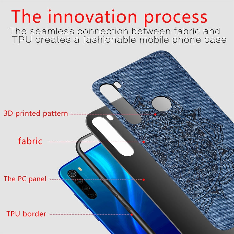 For Xiaomi Redmi Note 8, ProEmbossed Mandala Pattern PC + TPU + Fabric Phone Case with Lanyard & Magnetic