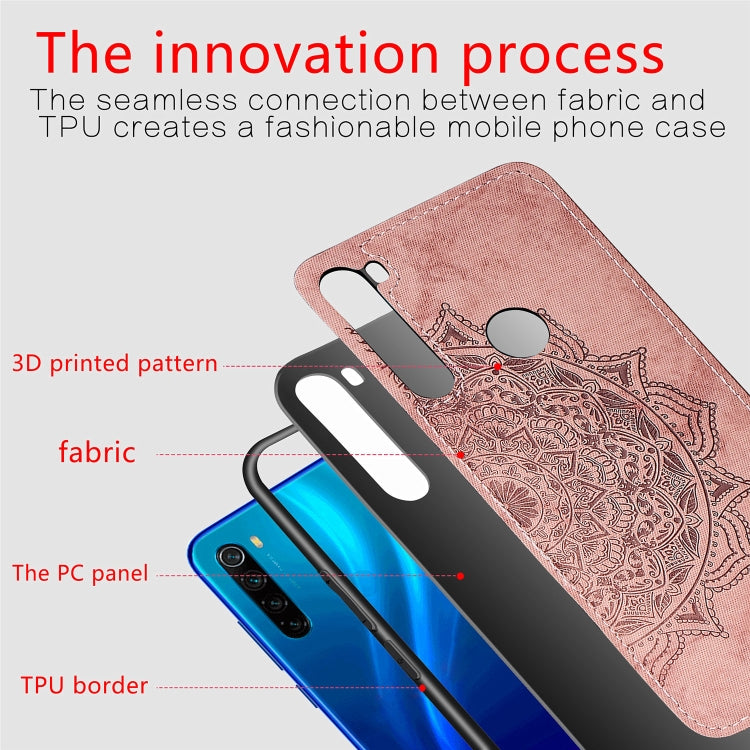 For Xiaomi Redmi Note 8, ProEmbossed Mandala Pattern PC + TPU + Fabric Phone Case with Lanyard & Magnetic