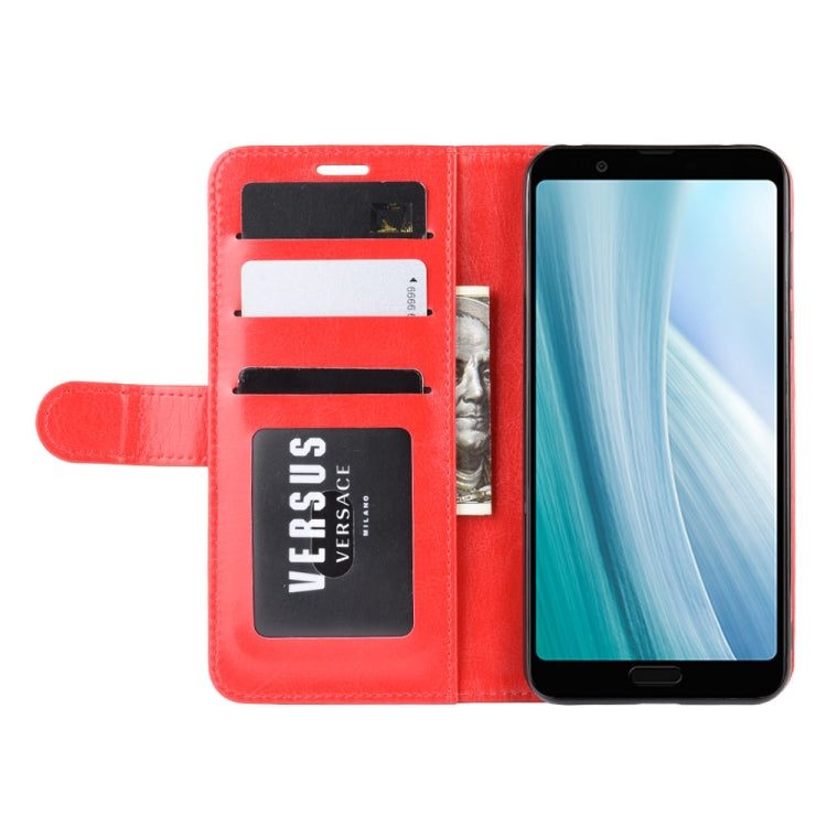 For AQUOS Sense 3 Plus R64 Texture Single Fold Horizontal Flip Leather Case with Holder & Card Slots & Wallet