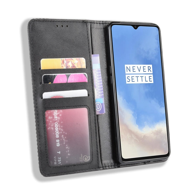 For OnePlus 7T Magnetic Buckle Retro Crazy Horse Texture Horizontal Flip Leather Case , with Holder & Card Slots & Photo Frame
