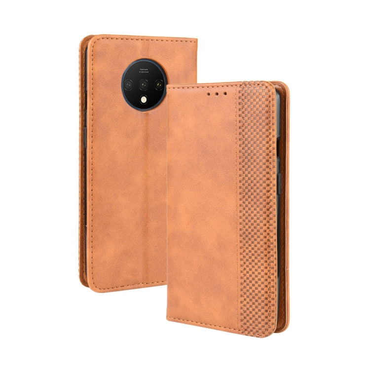 For OnePlus 7T Magnetic Buckle Retro Crazy Horse Texture Horizontal Flip Leather Case , with Holder & Card Slots & Photo Frame