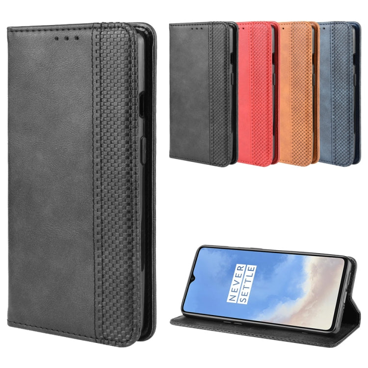 For OnePlus 7T Magnetic Buckle Retro Crazy Horse Texture Horizontal Flip Leather Case , with Holder & Card Slots & Photo Frame