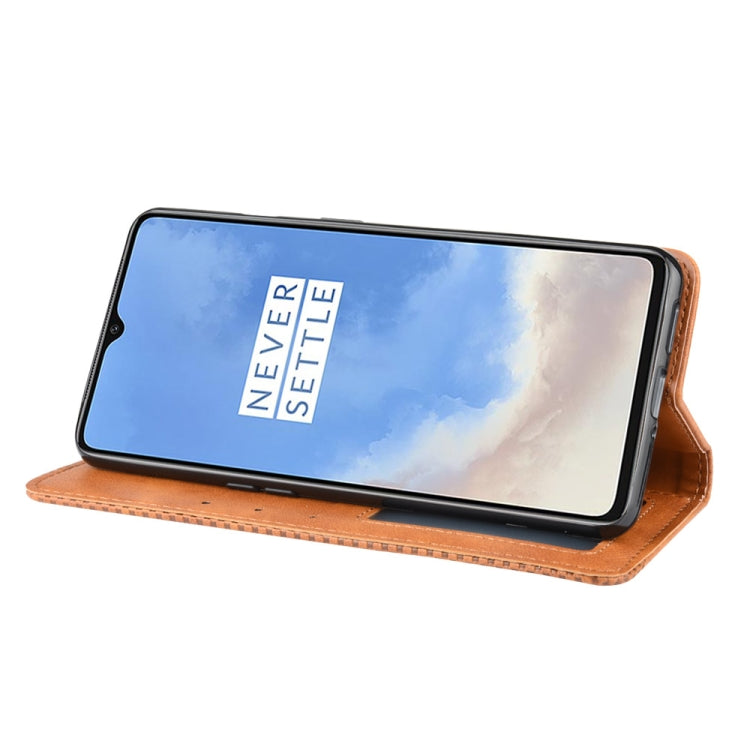 For OnePlus 7T Magnetic Buckle Retro Crazy Horse Texture Horizontal Flip Leather Case , with Holder & Card Slots & Photo Frame