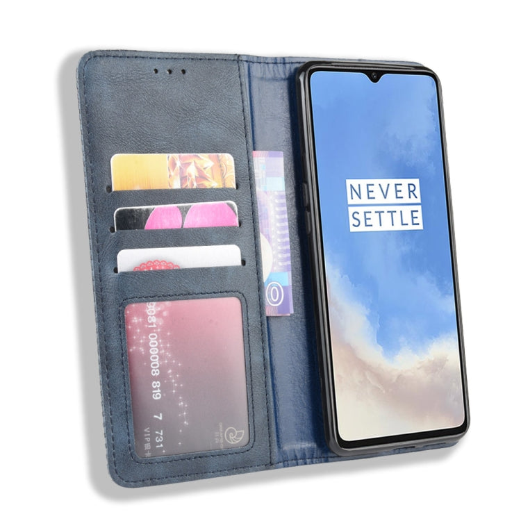 For OnePlus 7T Magnetic Buckle Retro Crazy Horse Texture Horizontal Flip Leather Case , with Holder & Card Slots & Photo Frame
