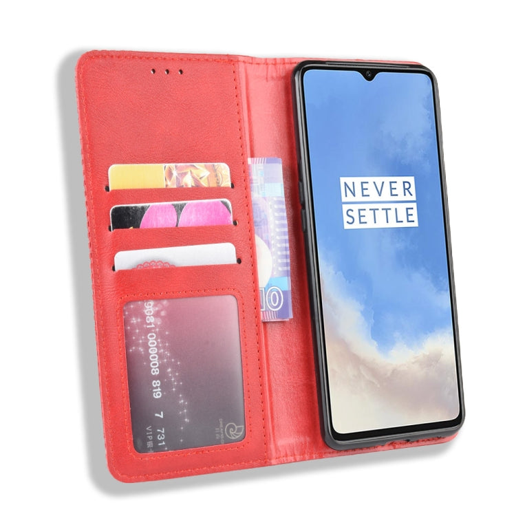 For OnePlus 7T Magnetic Buckle Retro Crazy Horse Texture Horizontal Flip Leather Case , with Holder & Card Slots & Photo Frame
