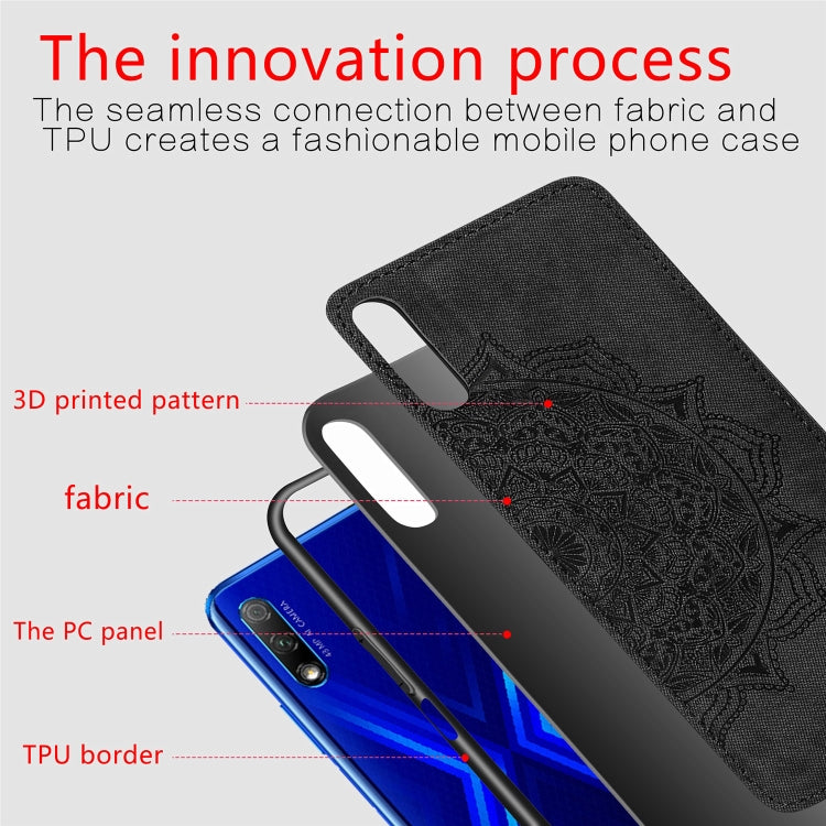 For Huawei Honor 9X Embossed Mandala Pattern PC + TPU + Fabric Phone Case with Lanyard & Magnetic