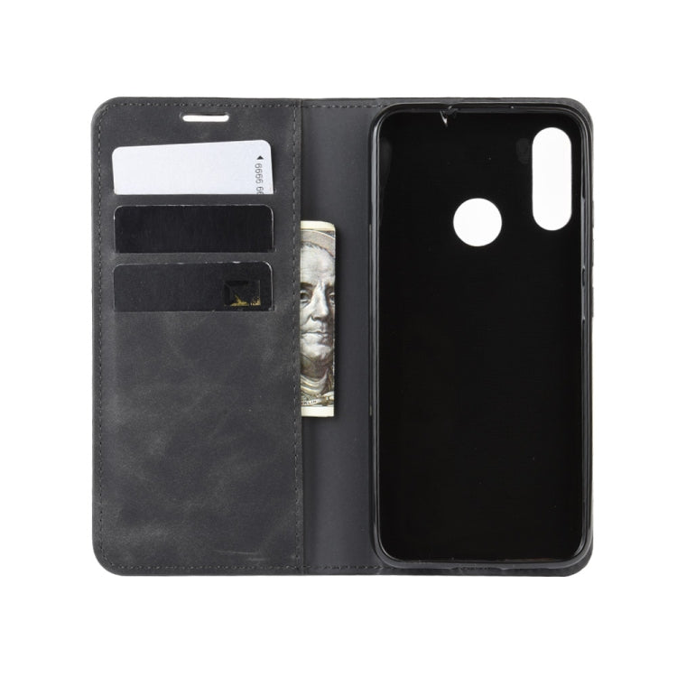 For Motorola Moto E6 Plus Retro-skin Business Magnetic Suction Leather Case with Purse-Bracket-Chuck