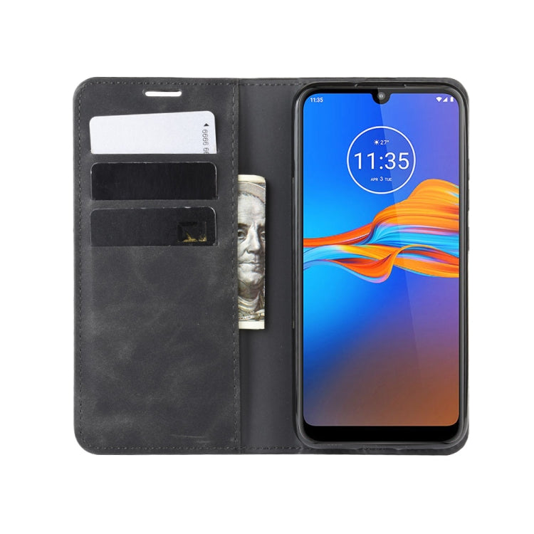 For Motorola Moto E6 Plus Retro-skin Business Magnetic Suction Leather Case with Purse-Bracket-Chuck