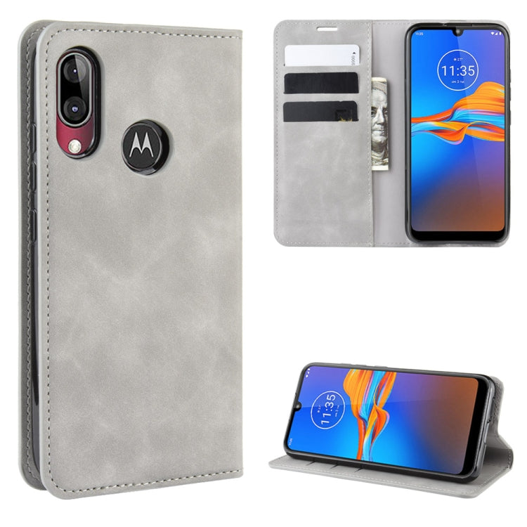 For Motorola Moto E6 Plus Retro-skin Business Magnetic Suction Leather Case with Purse-Bracket-Chuck