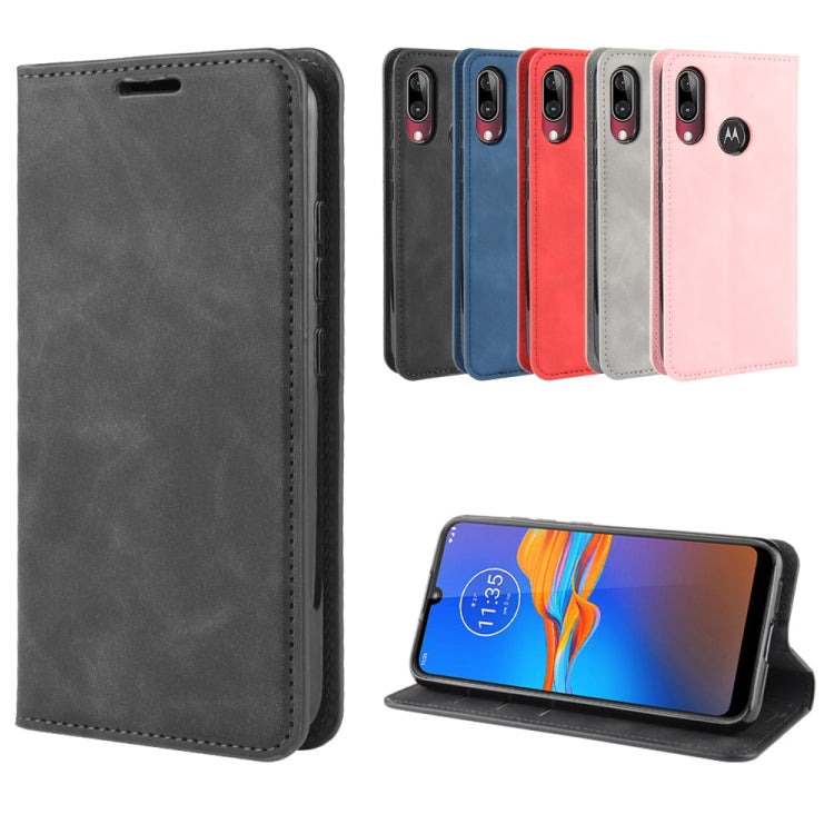 For Motorola Moto E6 Plus Retro-skin Business Magnetic Suction Leather Case with Purse-Bracket-Chuck