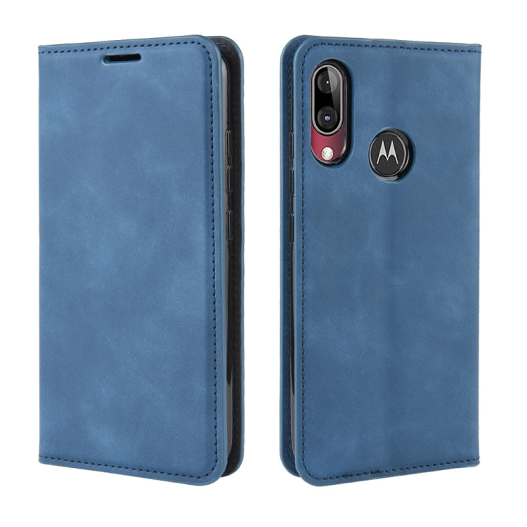 For Motorola Moto E6 Plus Retro-skin Business Magnetic Suction Leather Case with Purse-Bracket-Chuck