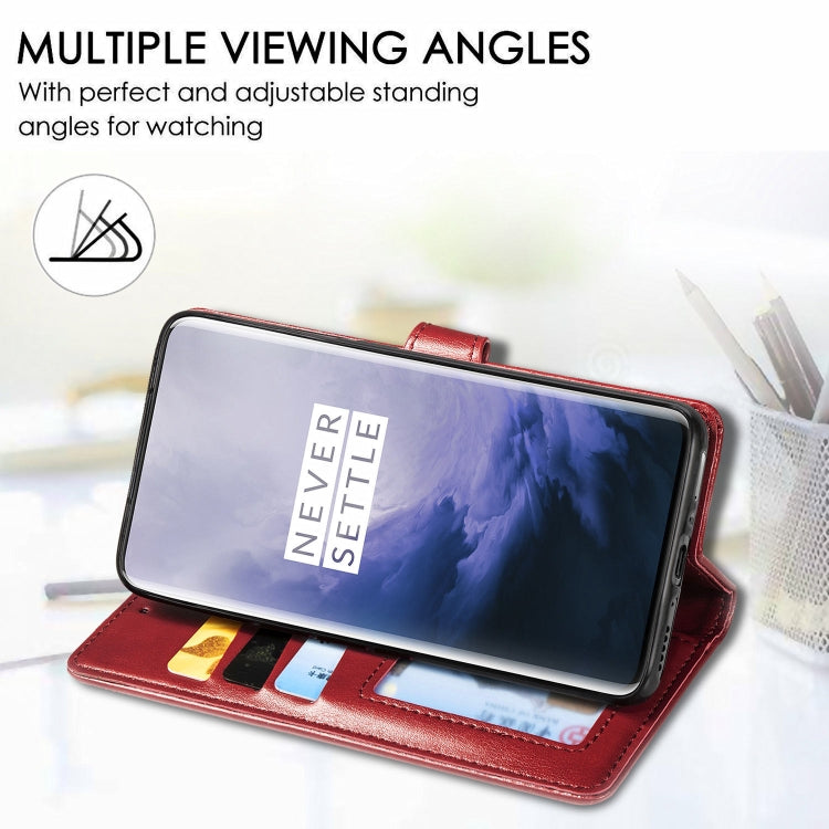 For OnePlus 7 Pro Retro Solid Color Leather Buckle Mobile Phone Protection Leather Case with Photo Frame & Card Slot & Wallet & Bracket Function