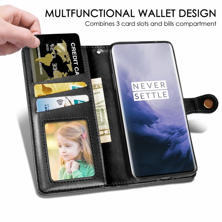 For OnePlus 7 Pro Retro Solid Color Leather Buckle Mobile Phone Protection Leather Case with Photo Frame & Card Slot & Wallet & Bracket Function