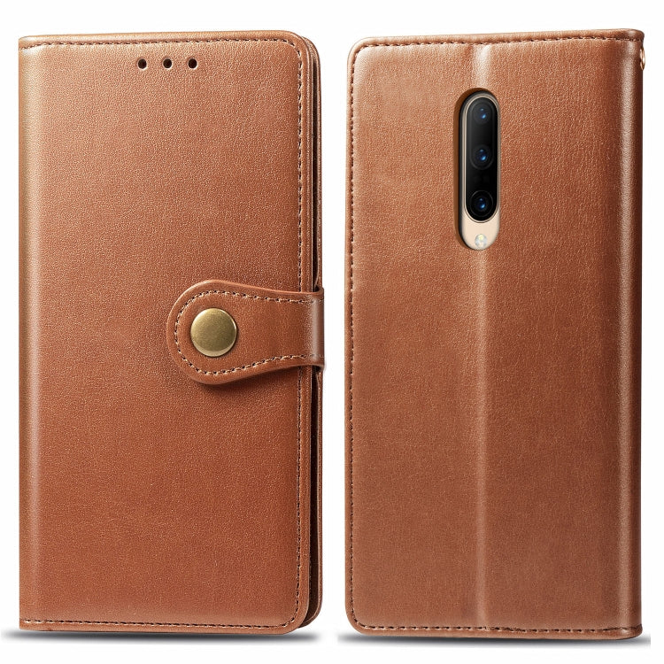 For OnePlus 7 Pro Retro Solid Color Leather Buckle Mobile Phone Protection Leather Case with Photo Frame & Card Slot & Wallet & Bracket Function