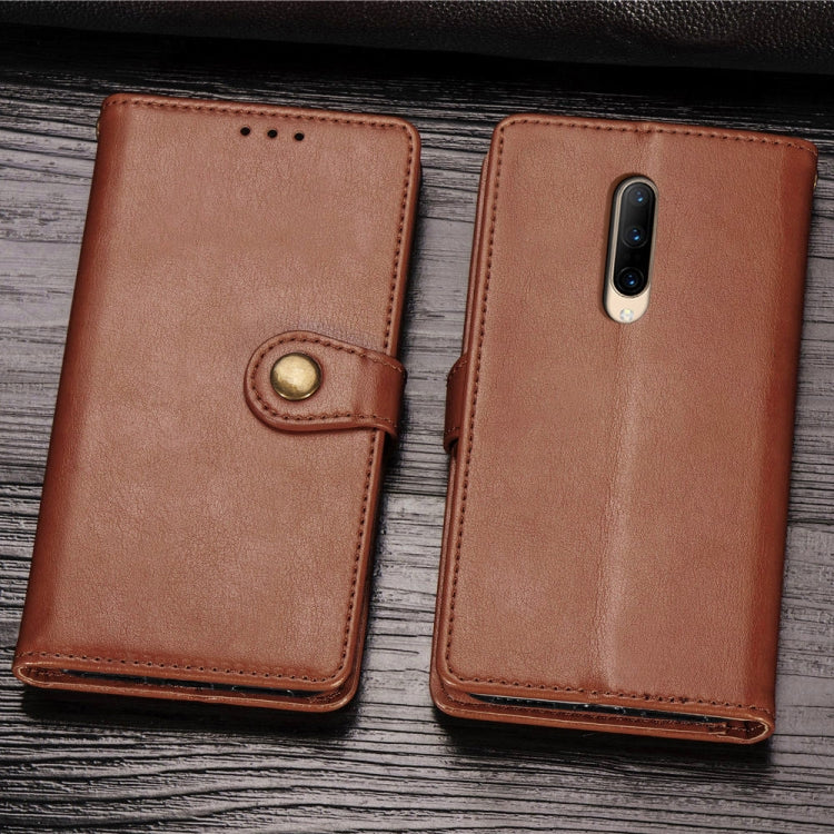For OnePlus 7 Pro Retro Solid Color Leather Buckle Mobile Phone Protection Leather Case with Photo Frame & Card Slot & Wallet & Bracket Function