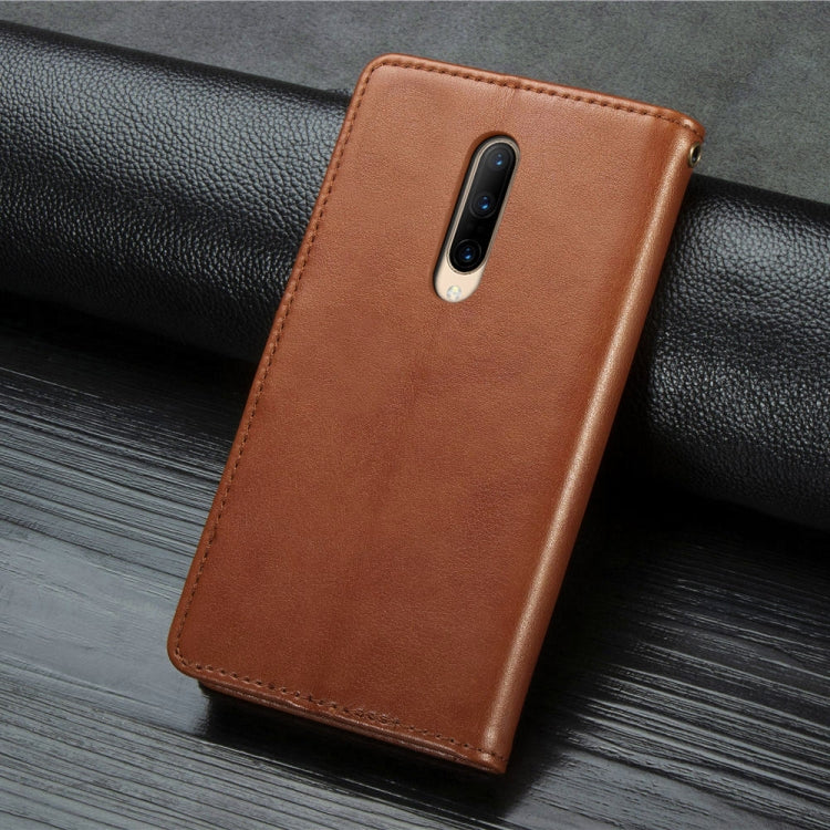 For OnePlus 7 Pro Retro Solid Color Leather Buckle Mobile Phone Protection Leather Case with Photo Frame & Card Slot & Wallet & Bracket Function