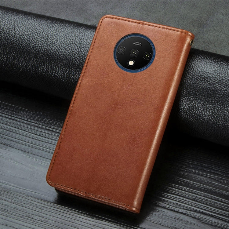 For One Plus 7T Retro Solid Color Leather Buckle Mobile Phone Protection Leather Case with Photo Frame & Card Slot & Wallet & Bracket Function