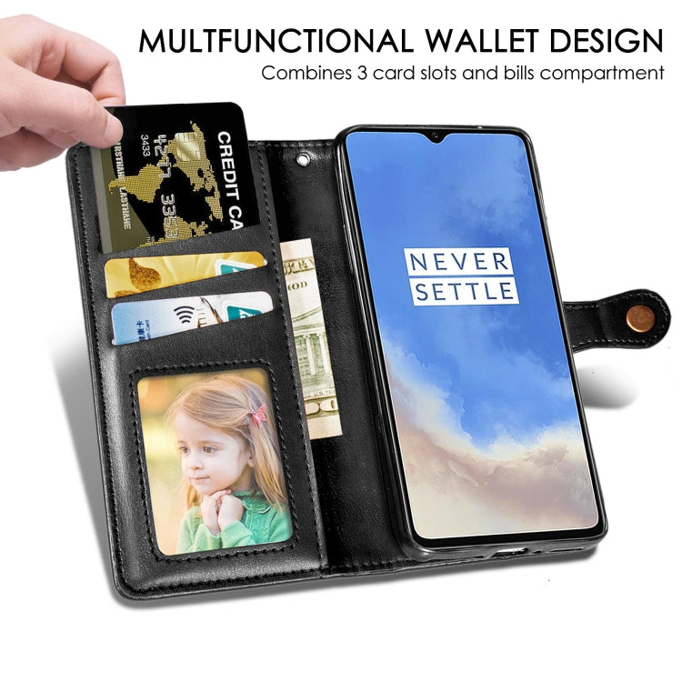 For One Plus 7T Retro Solid Color Leather Buckle Mobile Phone Protection Leather Case with Photo Frame & Card Slot & Wallet & Bracket Function
