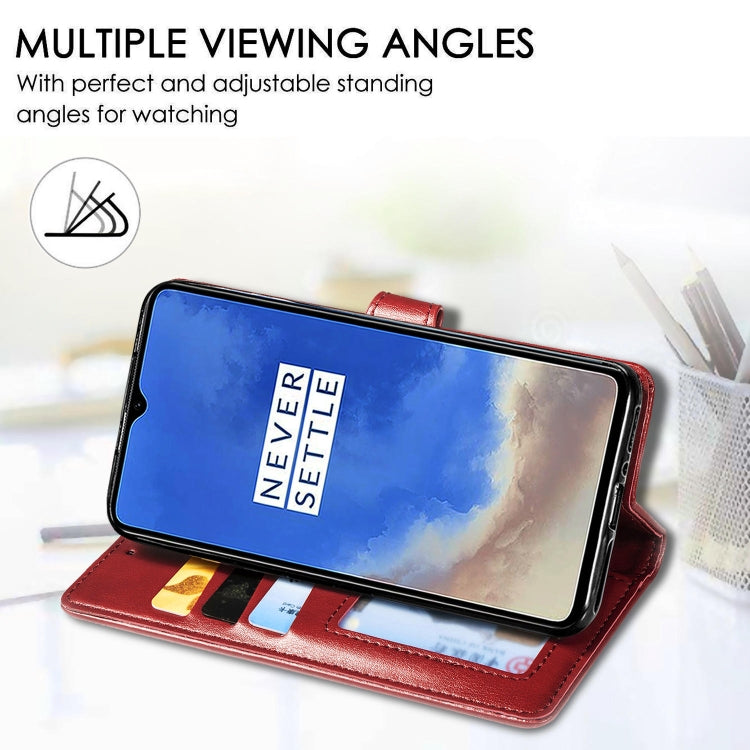 For One Plus 7T Retro Solid Color Leather Buckle Mobile Phone Protection Leather Case with Photo Frame & Card Slot & Wallet & Bracket Function