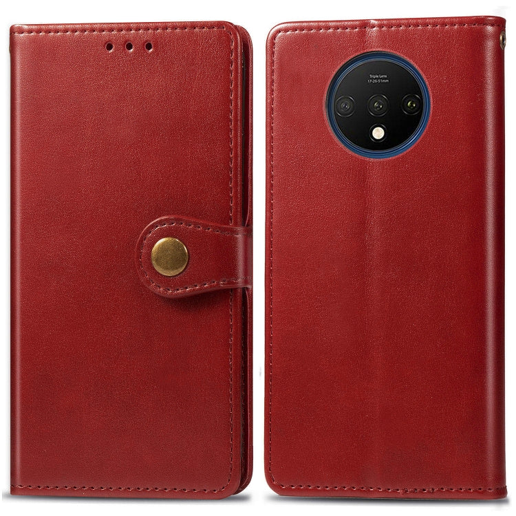 For One Plus 7T Retro Solid Color Leather Buckle Mobile Phone Protection Leather Case with Photo Frame & Card Slot & Wallet & Bracket Function