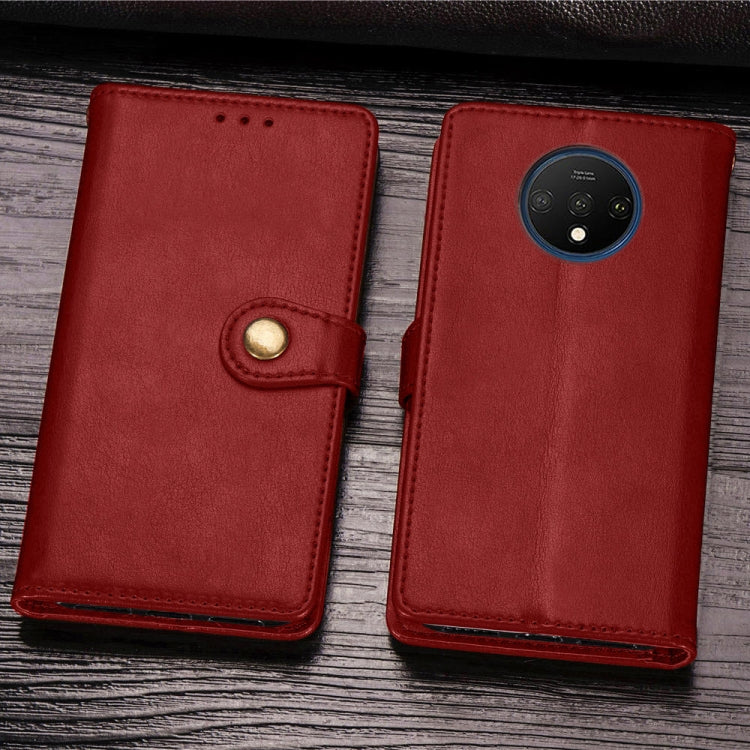 For One Plus 7T Retro Solid Color Leather Buckle Mobile Phone Protection Leather Case with Photo Frame & Card Slot & Wallet & Bracket Function