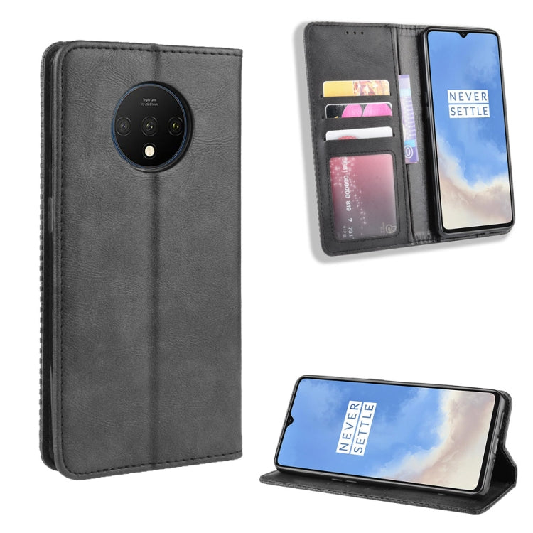 For OnePlus 7T Pro Magnetic Buckle Retro Crazy Horse Texture Horizontal Flip Leather Case with Holder & Card Slots & Photo Frame