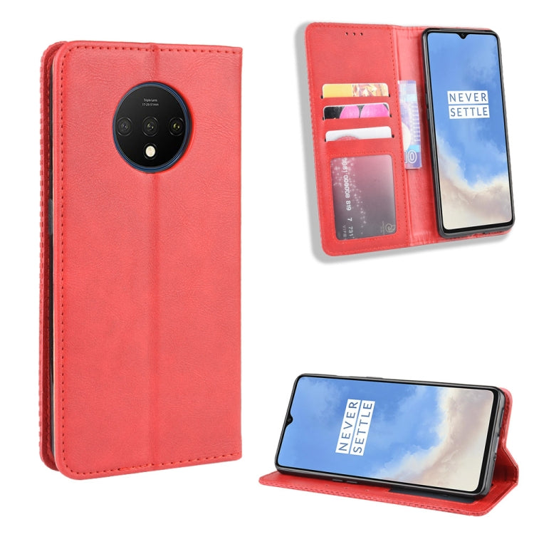 For OnePlus 7T Pro Magnetic Buckle Retro Crazy Horse Texture Horizontal Flip Leather Case with Holder & Card Slots & Photo Frame