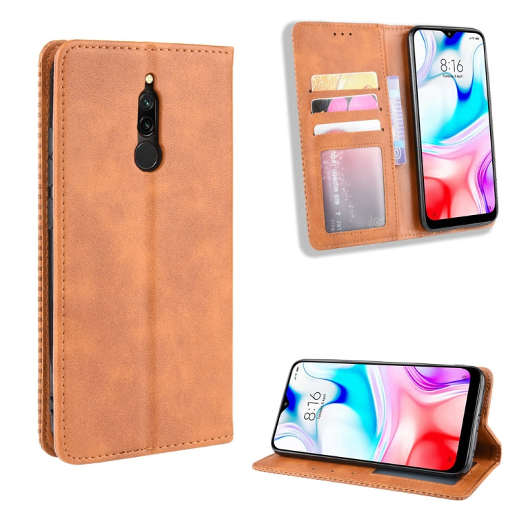 For Xiaomi Redmi 8 Magnetic Buckle Retro Crazy Horse Texture Horizontal Flip Leather Case with Holder & Card Slots & Photo Frame