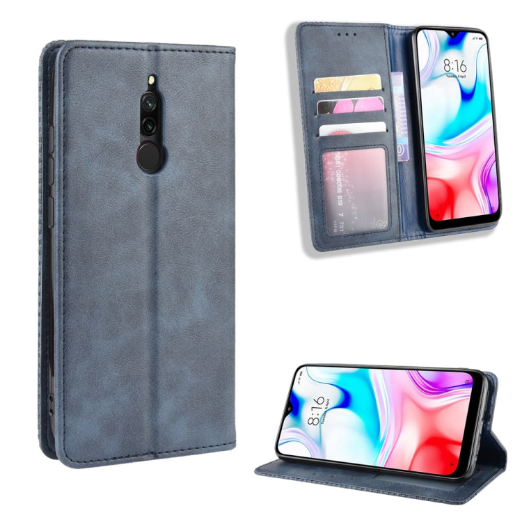 For Xiaomi Redmi 8 Magnetic Buckle Retro Crazy Horse Texture Horizontal Flip Leather Case with Holder & Card Slots & Photo Frame