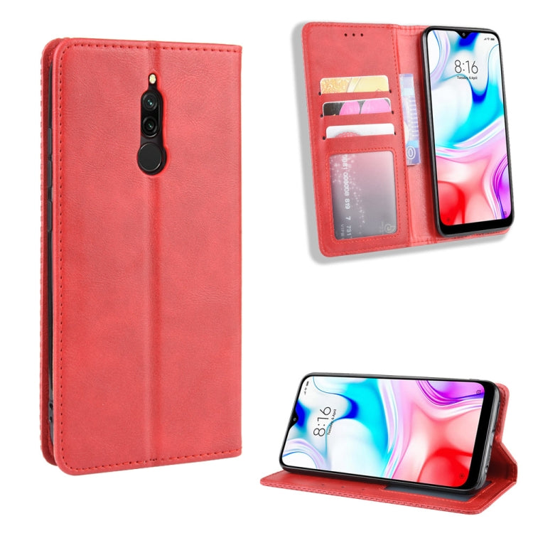 For Xiaomi Redmi 8 Magnetic Buckle Retro Crazy Horse Texture Horizontal Flip Leather Case with Holder & Card Slots & Photo Frame
