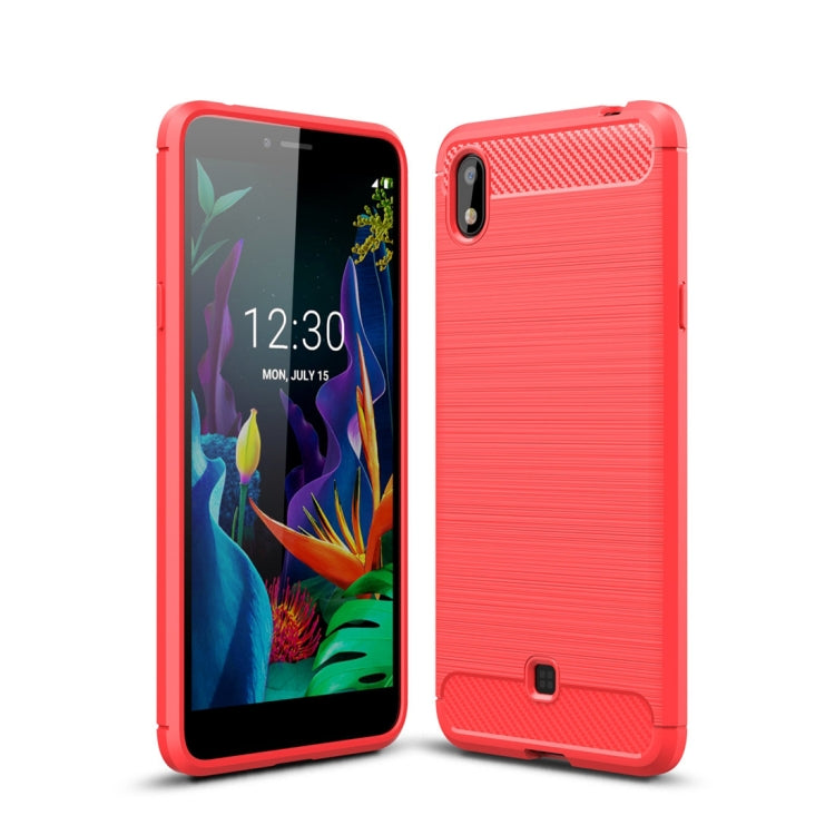 For LG K20(2019)Brushed Texture Carbon Fiber TPU Case(Red)
