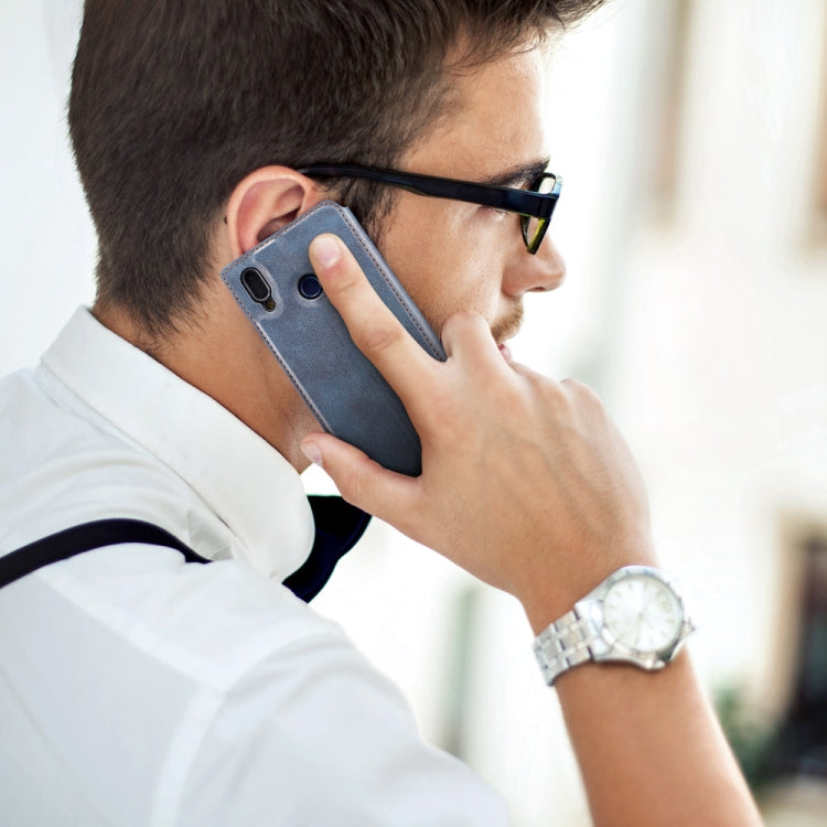 For Huawei Y6 2019 Retro Simple Ultra-thin Magnetic Leather Case with Holder & Card Slots & Lanyard