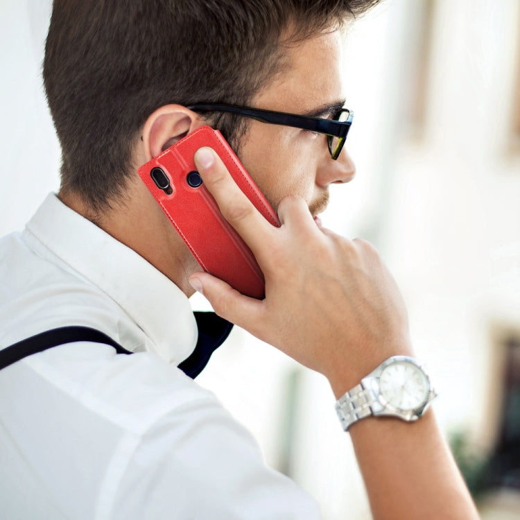 For Huawei Y6 2019 Retro Simple Ultra-thin Magnetic Leather Case with Holder & Card Slots & Lanyard