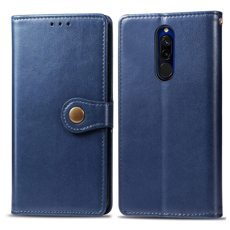 For Xiaomi Redmi 8 Retro Solid Color Leather Buckle Phone Case with Lanyard & Photo Frame & Card Slot & Wallet & Stand Function